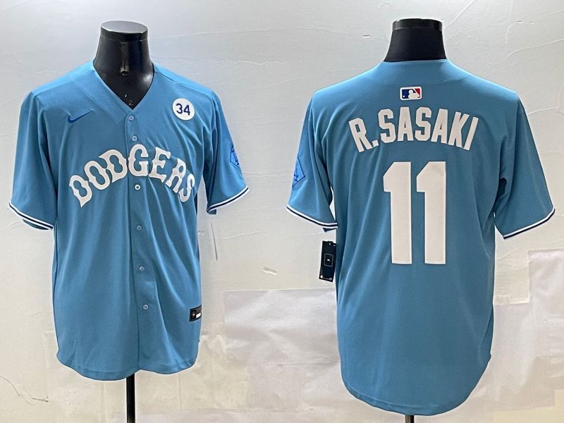 Men Los Angeles Dodgers #11 R.Sasaki Light Blue Joint Name 2025 Nike MLB Jersey style 5
